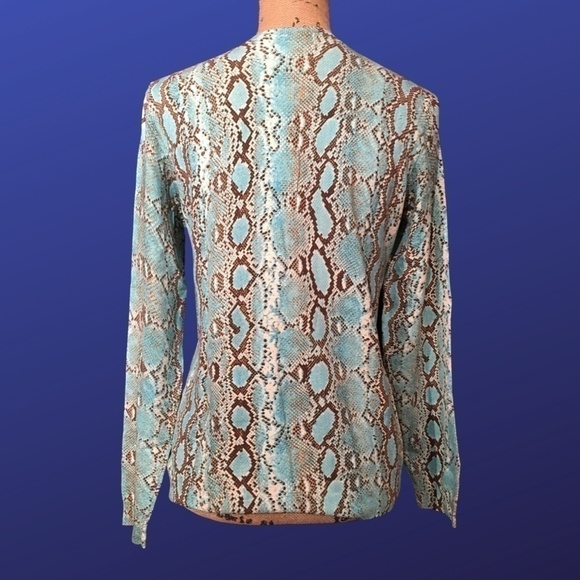 MICHAEL KORS Spring Summer CARDIGAN, NWOT, 3/4 Sleeves, AQUA/BROWN, Size L - Picture 2 of 8